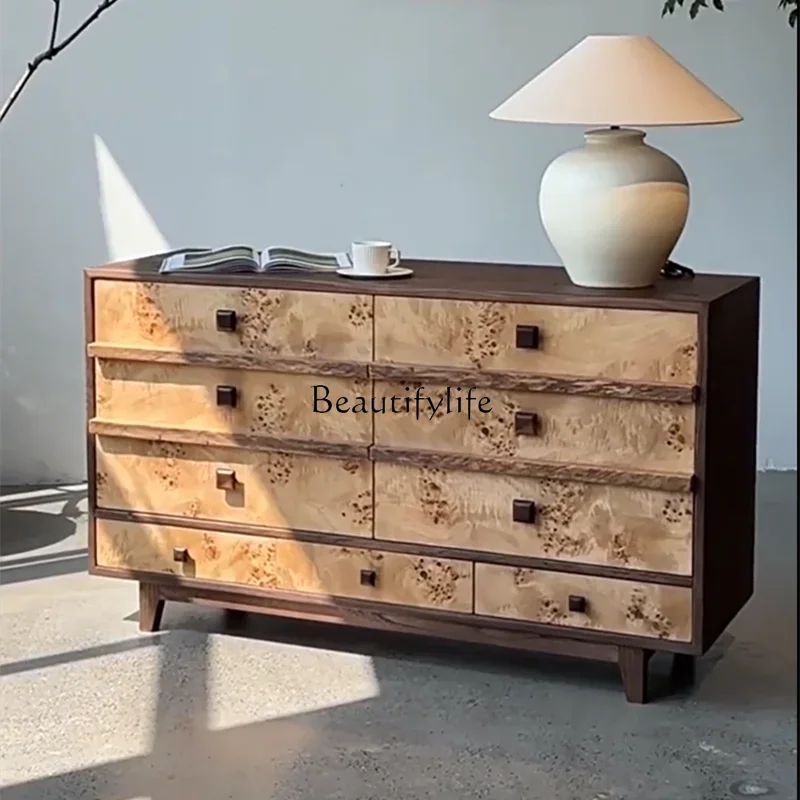 

LJYMedieval simple solid wood retro solid wood bucket cabinet, living room black walnut dining side cabinet