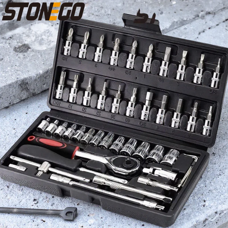 46 Stuks 53 Stuks Auto Reparatie Socket Ratelsleutel Bit Tool Set Auto Onderhoud Combinatie Tool Kit