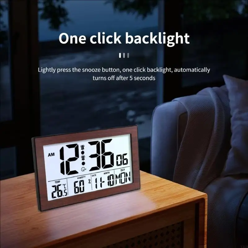 

Элегантные электронные часы с подсветкой календаря и монитором температуры и влажности для спальни, гостиной, настенные часы