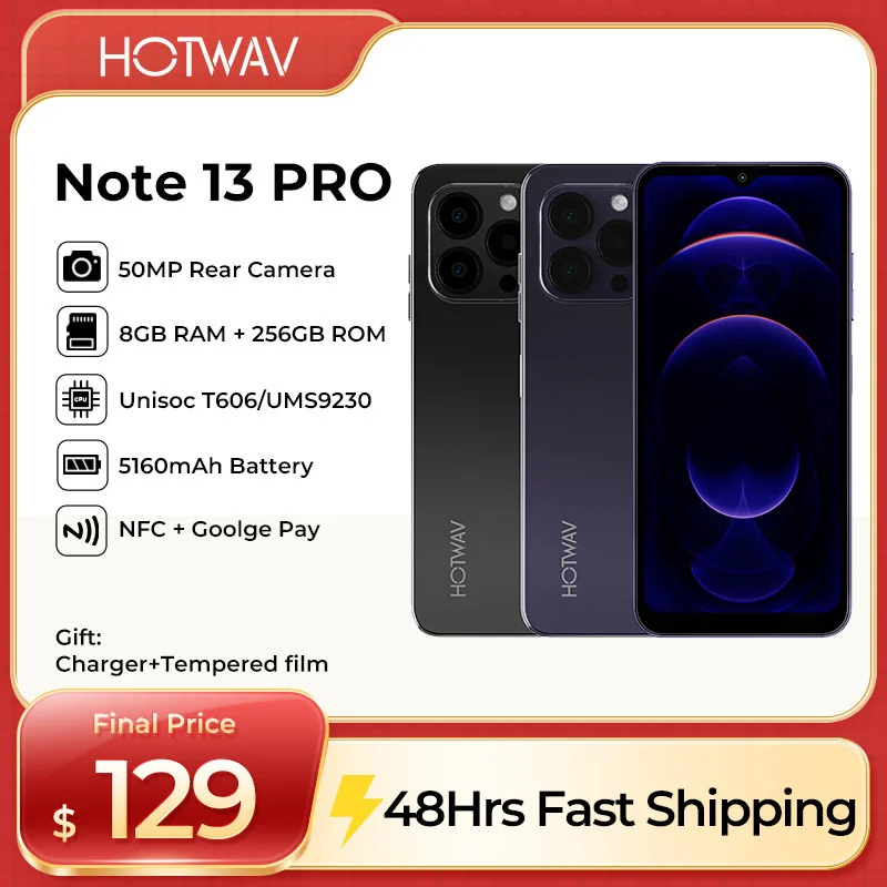 Hotav Note 13 Pro ponsel pintar Android 13 6.6 ''HD + 90Hz kecepatan penyegaran 16GB(8 + 8)+ 256GB 50MP kamera 5160mAh ponsel asli