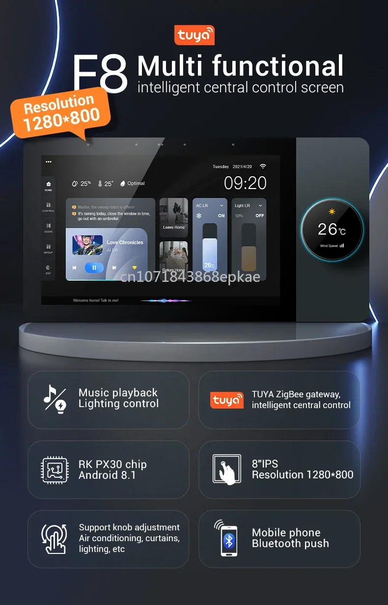 Tuya 8 Inch Center Control Panel Support WiFi Zigbee 485 Control Smart Switches Sockets Lights Curtains Music