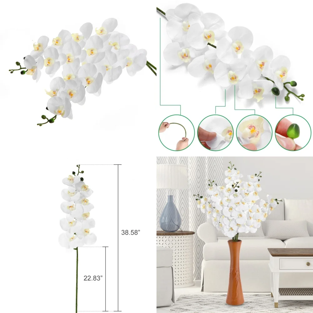 

Artificial Real Touch Orchid Plants 2 Pack 38 Ft 9 Head Latex White Fake Flowers for Home Wedding Decoration Greenery Vine