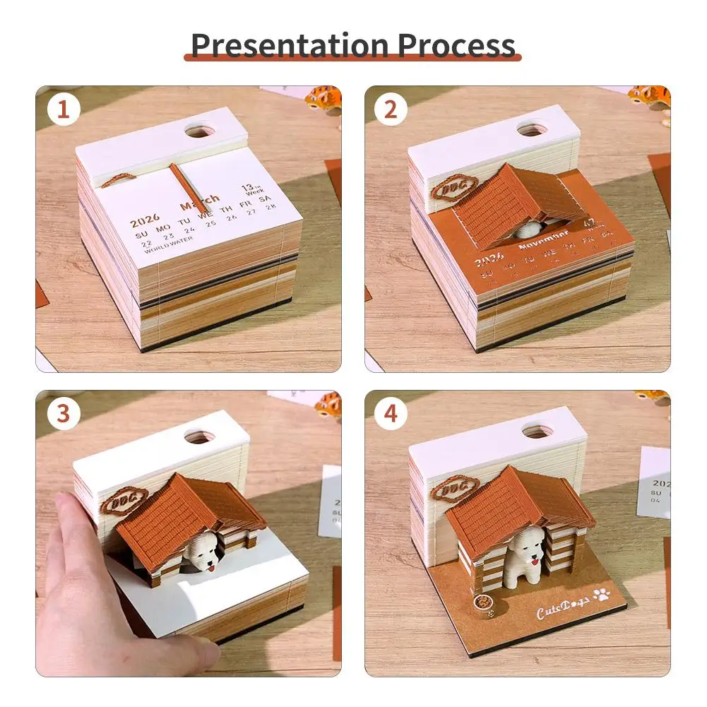 ورقة نحت الفن مذكرة الوسادة المفكرة هدية لعيد الميلاد هووسورمينغ 2026 التقويم أجندة مكتبية /رزنامة مكتبية ثلاثية الأبعاد لطيف الكلب المسيل للدموع التقويم