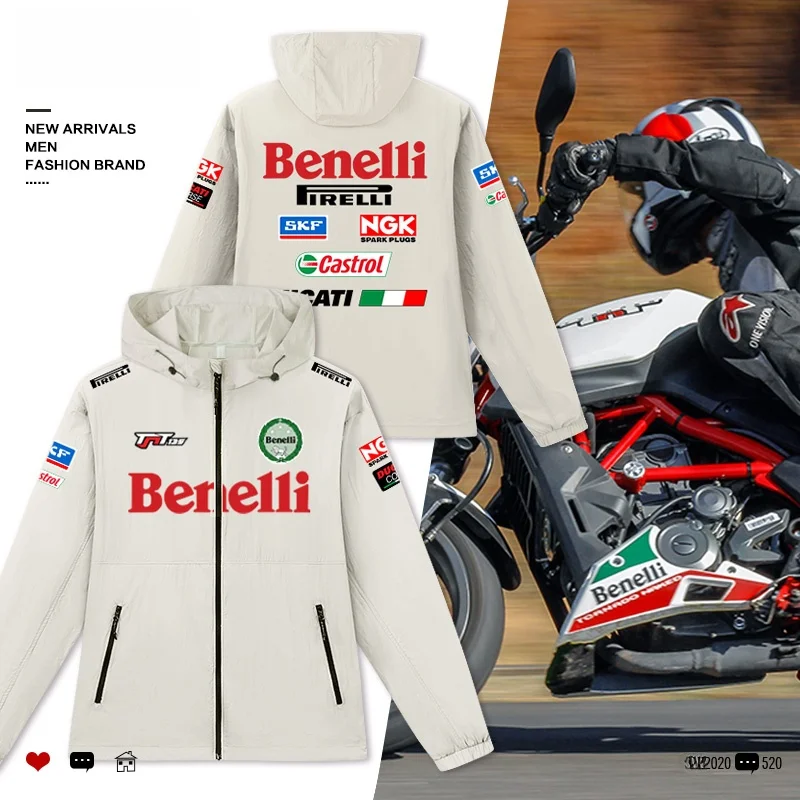 

Benelli Байкерский костюм для верховой езды, мужской уличный мотоциклетный костюм с защитой от ультрафиолета, солнцезащитная одежда Jaet, свободный крой, длинная молния с принтом