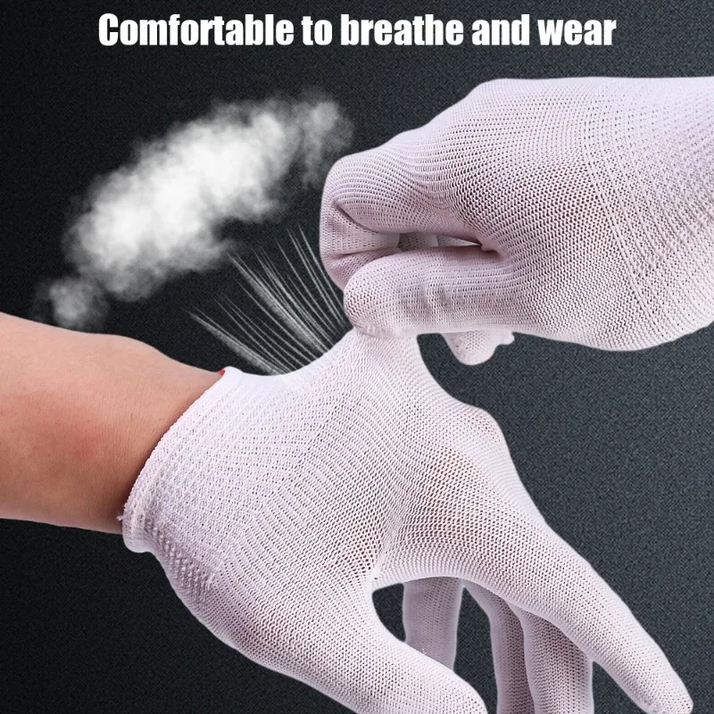 10/1Pair Nylon Gloves White/Black Work Protective Glove Non-slip Elastic Gloves for Craft Washable Cleaning Tool Garden Supplies