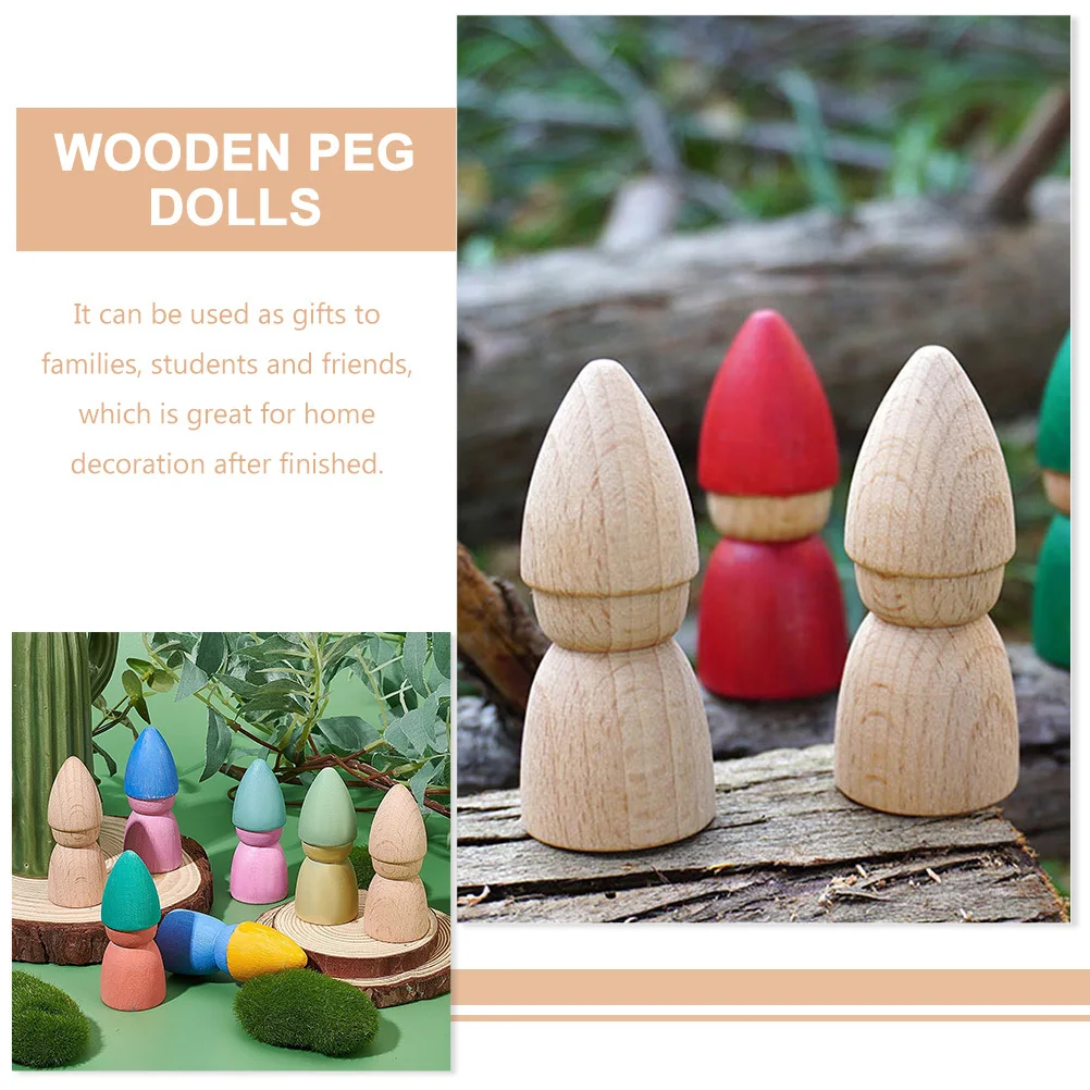8Pcs Wooden Peg People Unfinished DIY Craft Set for Kids Blank Surface Hand Painted Decorative Art Activity Supplies