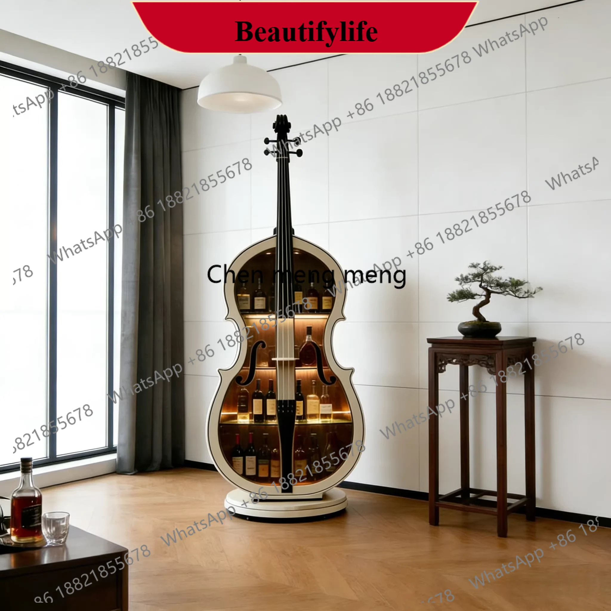 

z183 New Chinese cello-shaped wine cabinet household living room floor-to-ceiling decorative cabinet glass door display cabinet