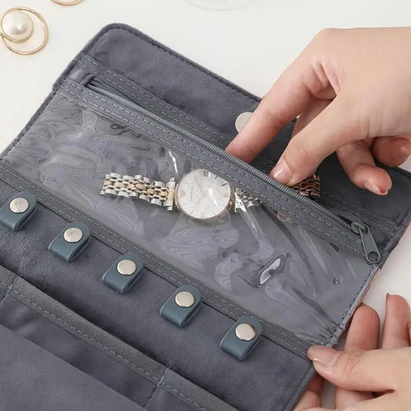Portable Jewelry Storage Wrap Functional Jewelry Storage Roll with Detachable Pouch for Daily Use and Travel Y08E