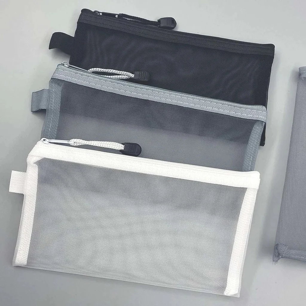 1-3Pcs Transparent Mesh Pencil Case Large Capacity Storage Bag Nylon Zip Pencil Bag Office School Supplies office supplies - view 2