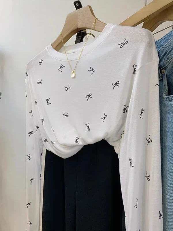 

plus Size 300 Pou Sweet Sle Korean Long Sve T-irt Women's Base Layer Knot Student Top Autumn Versatile