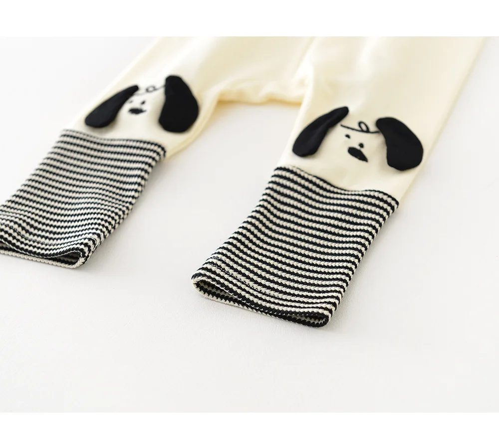 2024 Fashion Infant Spring Thin Cartoon Leggings Boy Girl Children High Waist Splicing Striped Pants Baby Cotton Casual Trousers 5