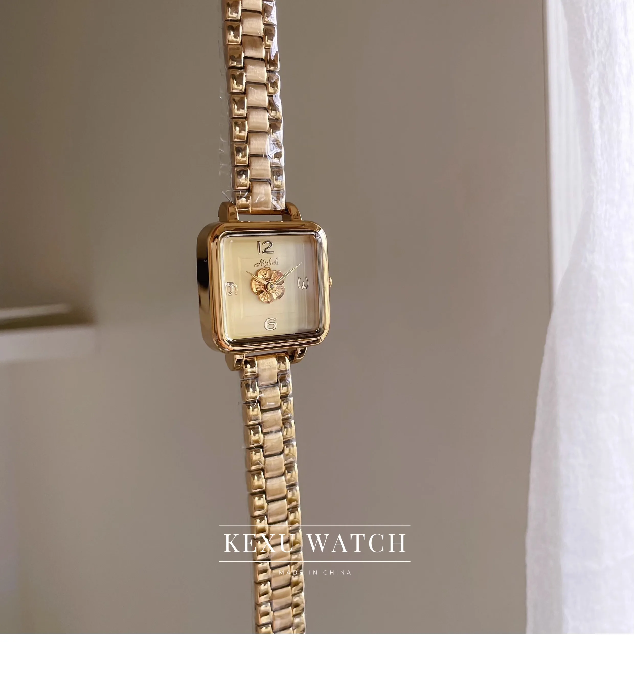 Mishali Women's Watches Wholesale, Gold Camilia Flower Watch for Women, Elegant Square Face Gold/Silver Bracelet Ladies Watch,