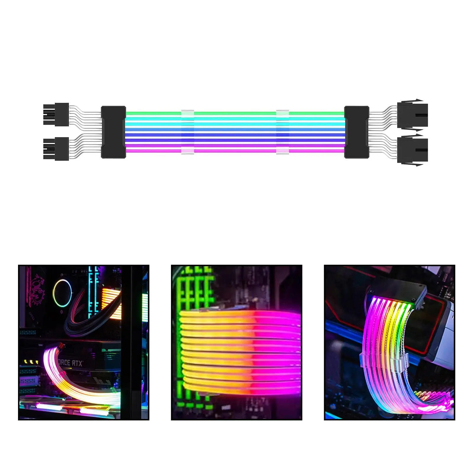 ARGB PSU Extension Cable RGB ATX 24Pin 8-Pin 6+2Pin Dual Rainbow Cord 5V Sync RGB glow extension cable PC Case Decoration