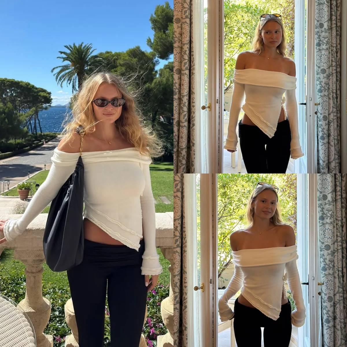 

Guizi Autumn and Winter Wool Top Elastic White Wool Sweater Fashionable Versatile Winter Wool Sweater Autumn Sweater with Off-Shoulder Design