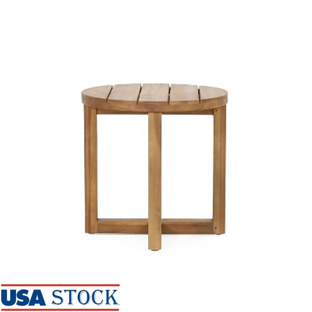 

Acacia Wood Round Side Table Water-Resistant Outdoor Furniture Slat Panel Design Cross-Stretcher Base Assembly Required 18 Inch
