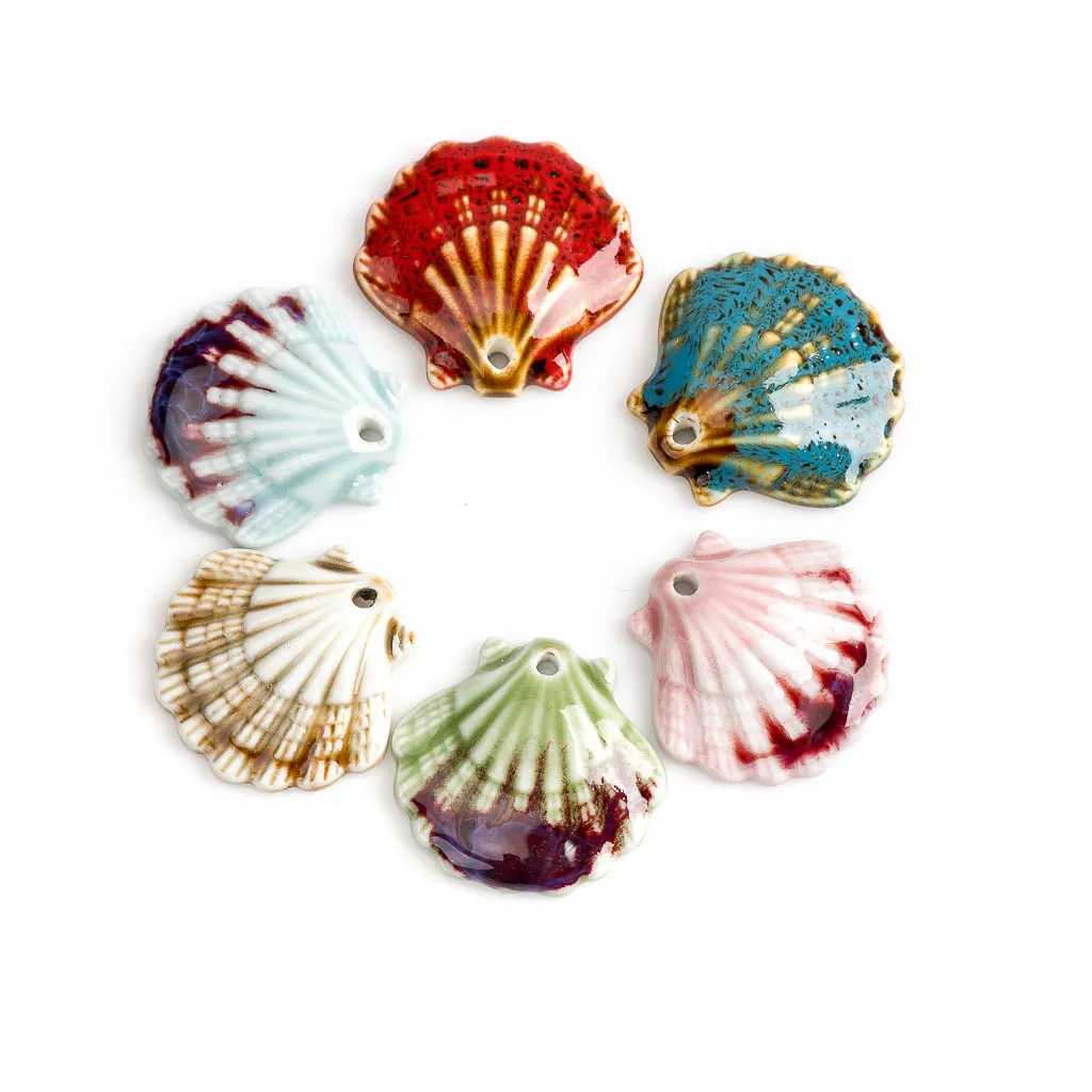 5pcs Beautiful Colorful Scallop Ceramic Pendant One Side Porcelain Jewelry Part for Necklace #MY122