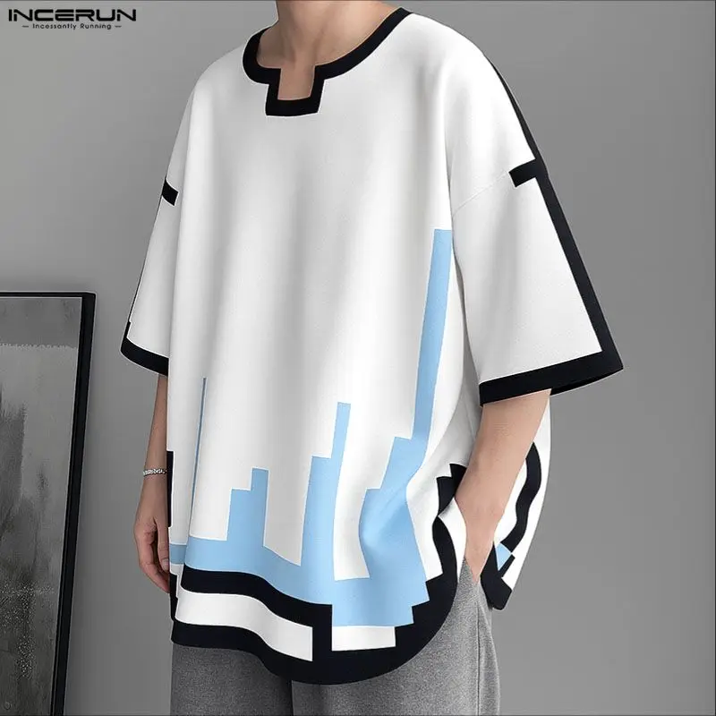 INCERUN Männer T Shirt Kurzarm Druck Lose Koreanischen Stil Männlich T Tops Streetwear 2026 Mode Lässig Männer Kleidung S-5XL