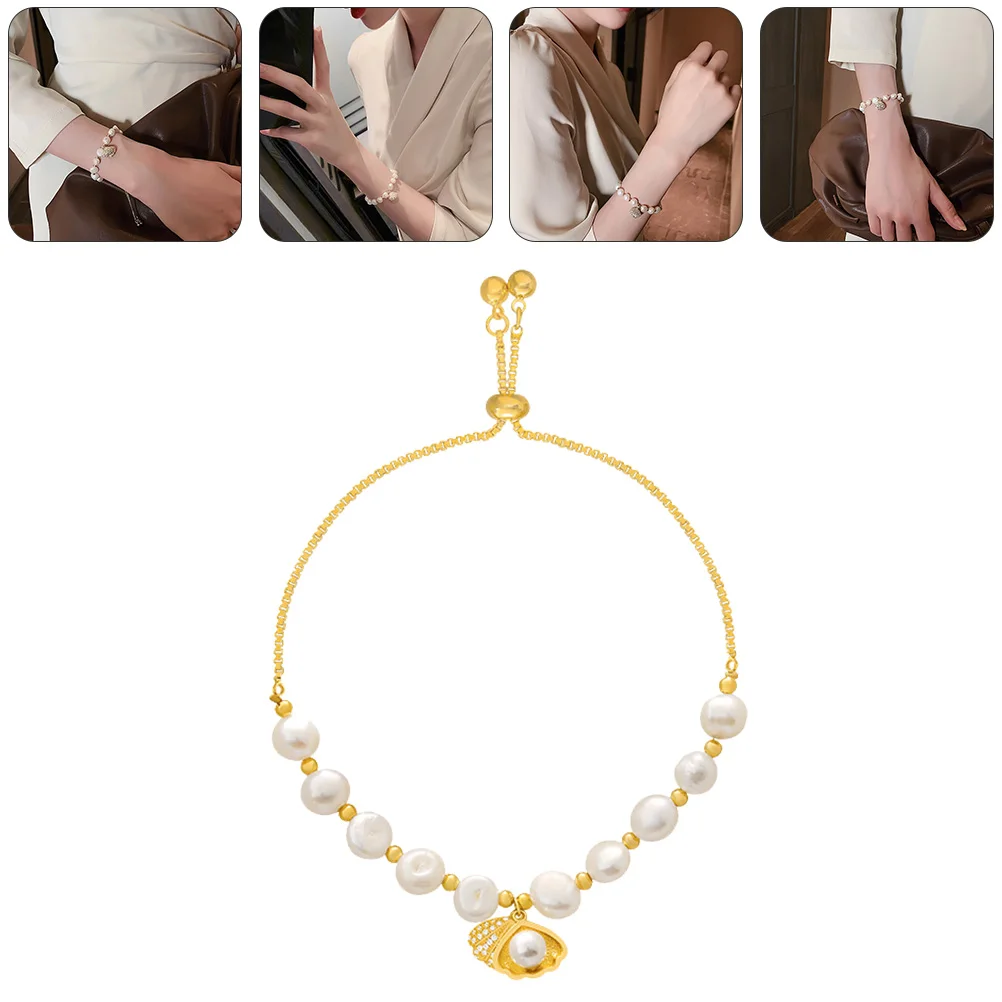 

Pearl Bracelet Stylish Golden Bangle Shell Anklets Women Durable Wear Creative Pearl Design Accessories Bracelet