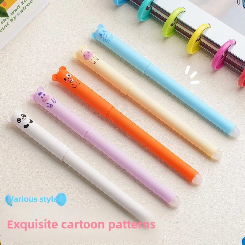 

24 шт., стираемая нейтральная ручка, мультяшная голова медведя, игольная головка 0,5 мм, легко протираемая, мультяшная, милая, веселая, обратно в школу