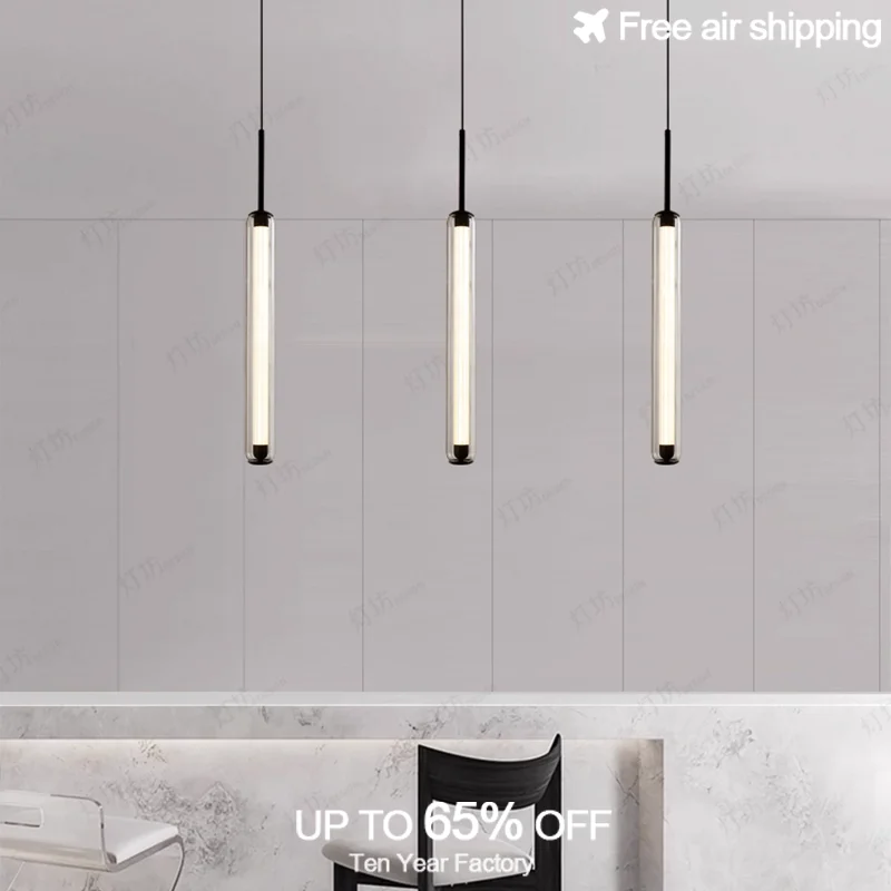 Nordic Style Minimalist Glass Tube LED Hanging Pendant Light for Ceiling Suspension in Bedroom