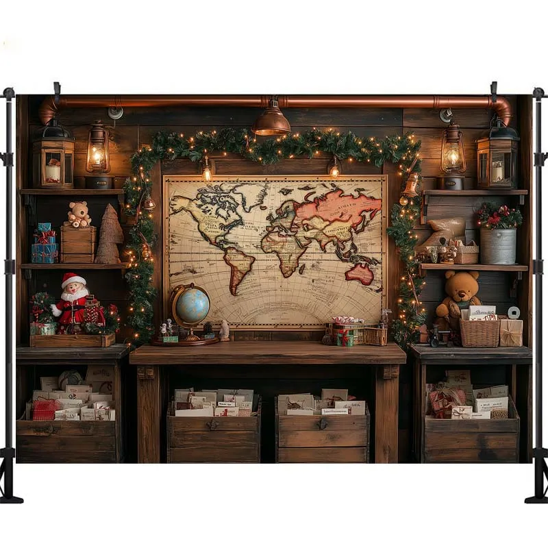LS Photography Backdrops Indoor Christmas Cabinet Map Gifts Decor Xmas Holidays Kids Adult Portrait Photo Backgrounds Studio