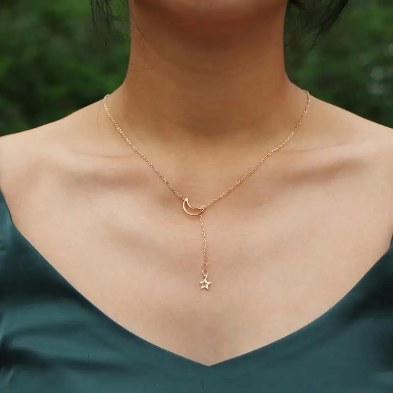 Unique Moon Star Pendant Choker Necklace Luxury Minimalist Design Jewelry for Women Valentine's Day Gift Party