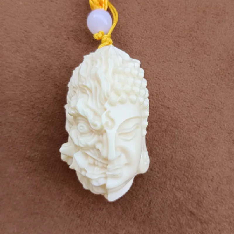 Factory Direct Supply New Product Ivory Nut Carved a Flash of Thought Pendant Double-Sided Buddha Devil Pendant Car Hanging Hand