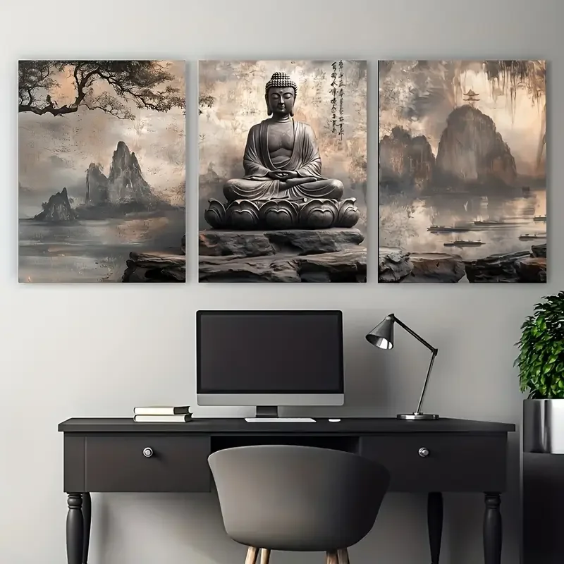 

Meditation Buddha Statue Mountain Scenery 3Pcs Diamond Painting Triptych Diy Cross Stitch Full Diamond Mosaic Art Embroidery