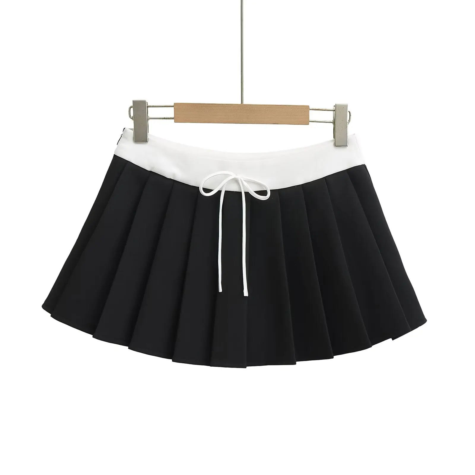 American Retro College Sle Pleated  Skirt Women's Summer Splicing f Skirt Lightproof A-Line ort Skirt