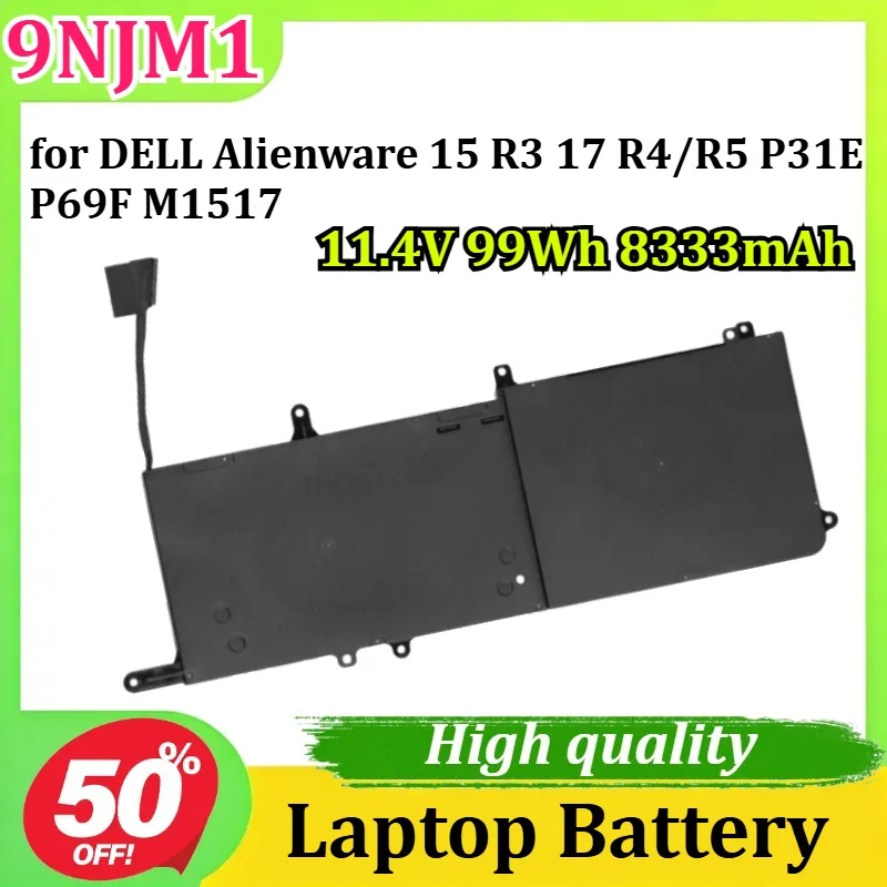 New 9NJM1 11.4V 99Wh 8333mAh for DELL Alienware 15 R3 17 R4/R5 P31E P69F M1517 Laptop Battery