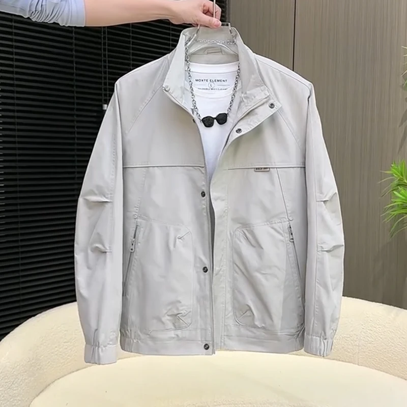 

Весенне-осенняя повседневная рабочая одежда Jaet, мужская модная трендовая длинная куртка с воротником-стойкой, простая ветровка, молодежная верхняя одежда