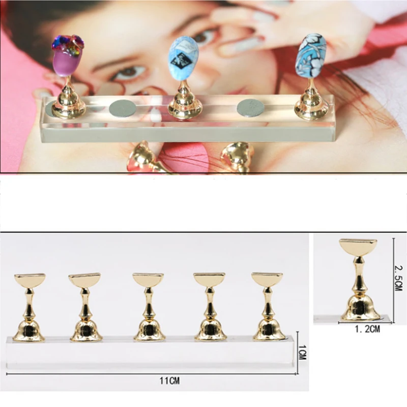 2025-New Magnetic Acrylic Manicure Tools Nail Practice Hand Nail Exercises Pedestal Nail Supplies Nail Tips Display Stand gold