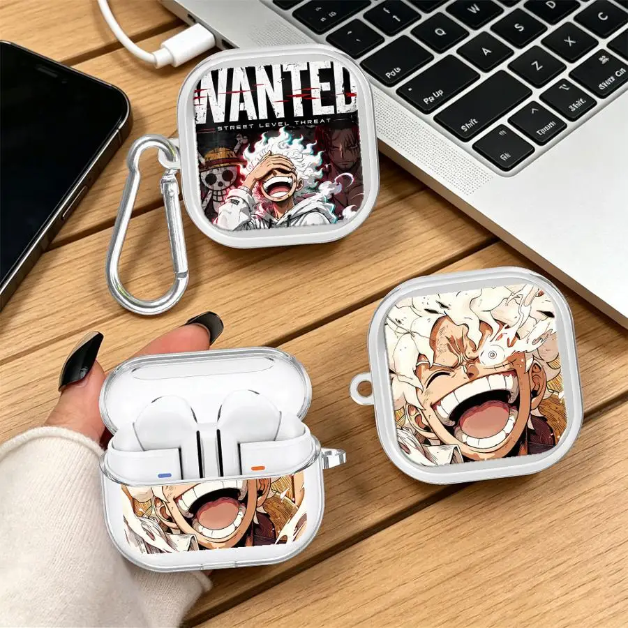 Case For Samsung Galaxy Buds 2Pro 4 Pro 3Pro 2 Live 4Pro 3 FE Clear Earphone Cases Cover With Hook Anime One Piece