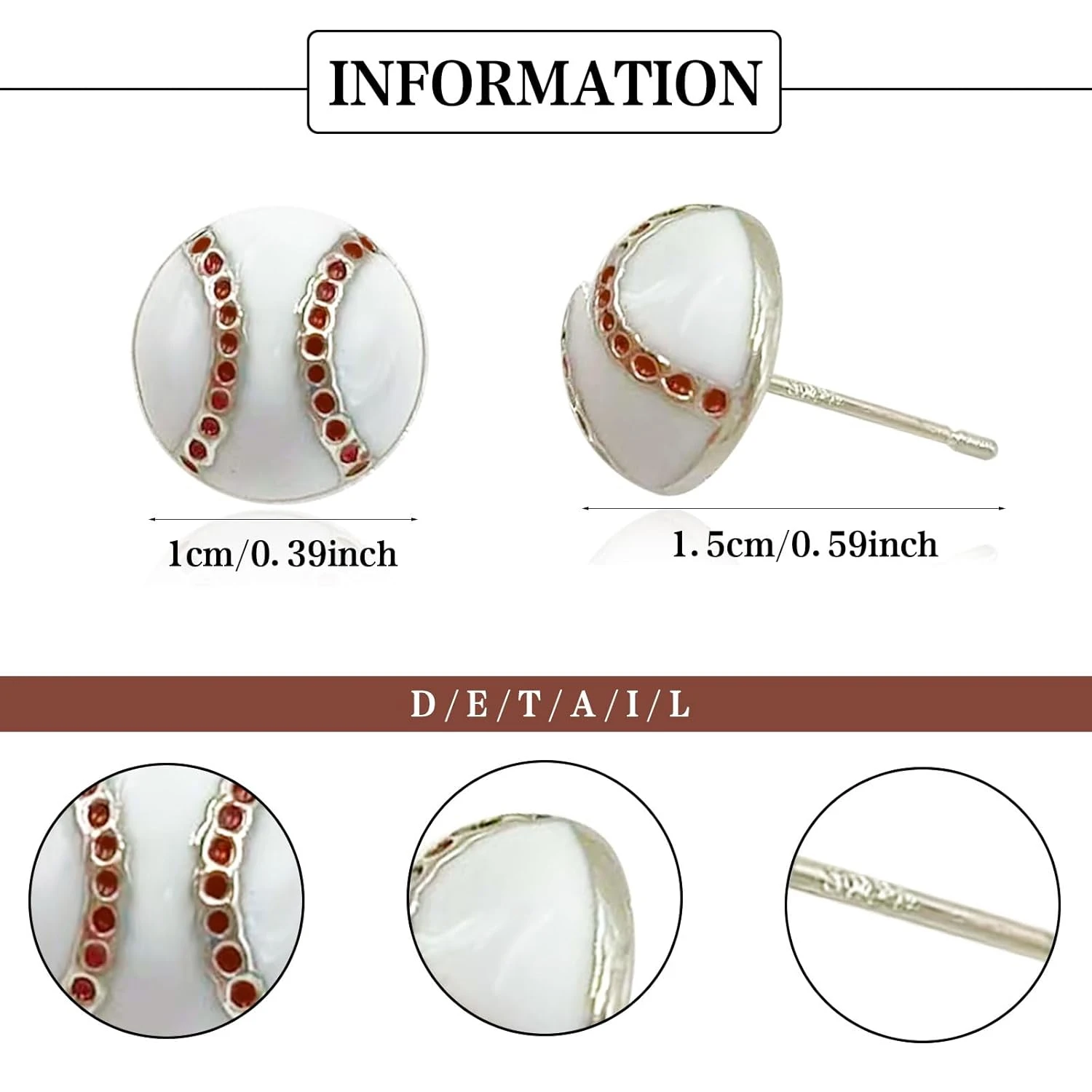 Boucles d'oreilles boule en argent regardé 925 pour femmes, boucles d'oreilles de baseball pour oreilles sensibles, bijoux de sport faits à la main pour anniversaire, clous