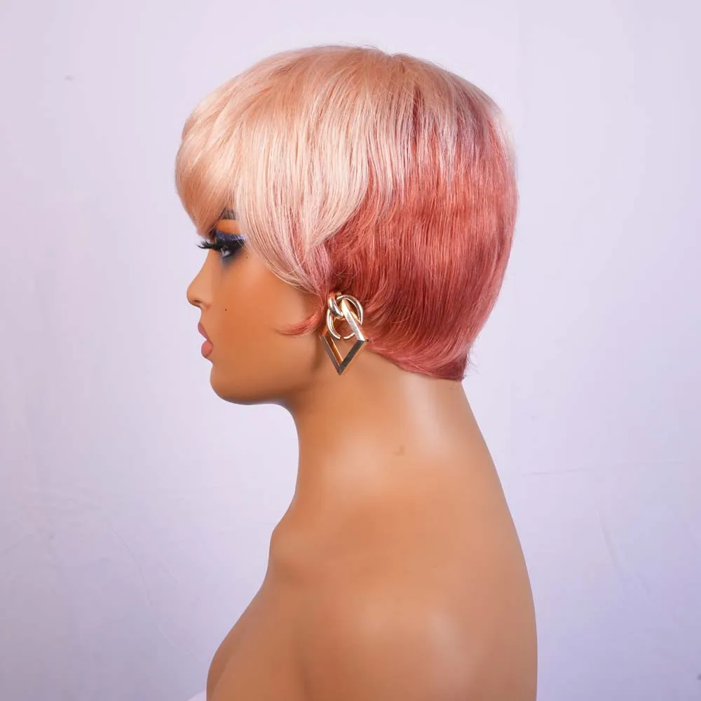 Pixie Cut Wig With Bangs Short Straight Human hair Natural Looking Wig For Women Machine Made Bob Affordable Wig For Daily Use