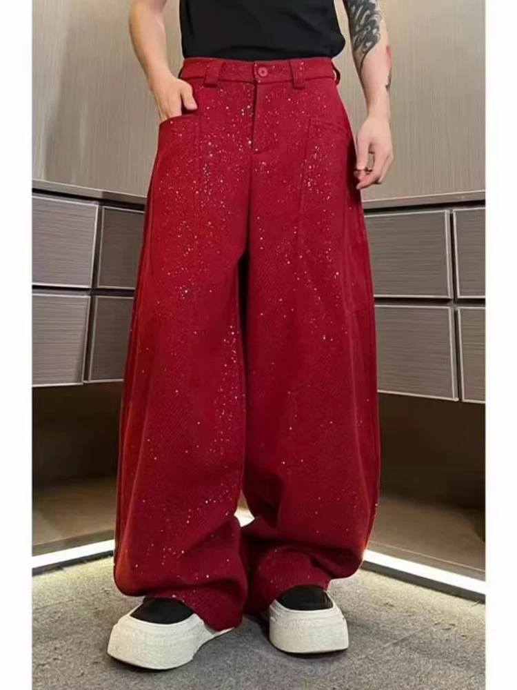 

Tianxing широкие шерстяные брюки мужские зимние Fce красные повседневные свободные прямые длинные брюки молодежные повседневные недеформируемые