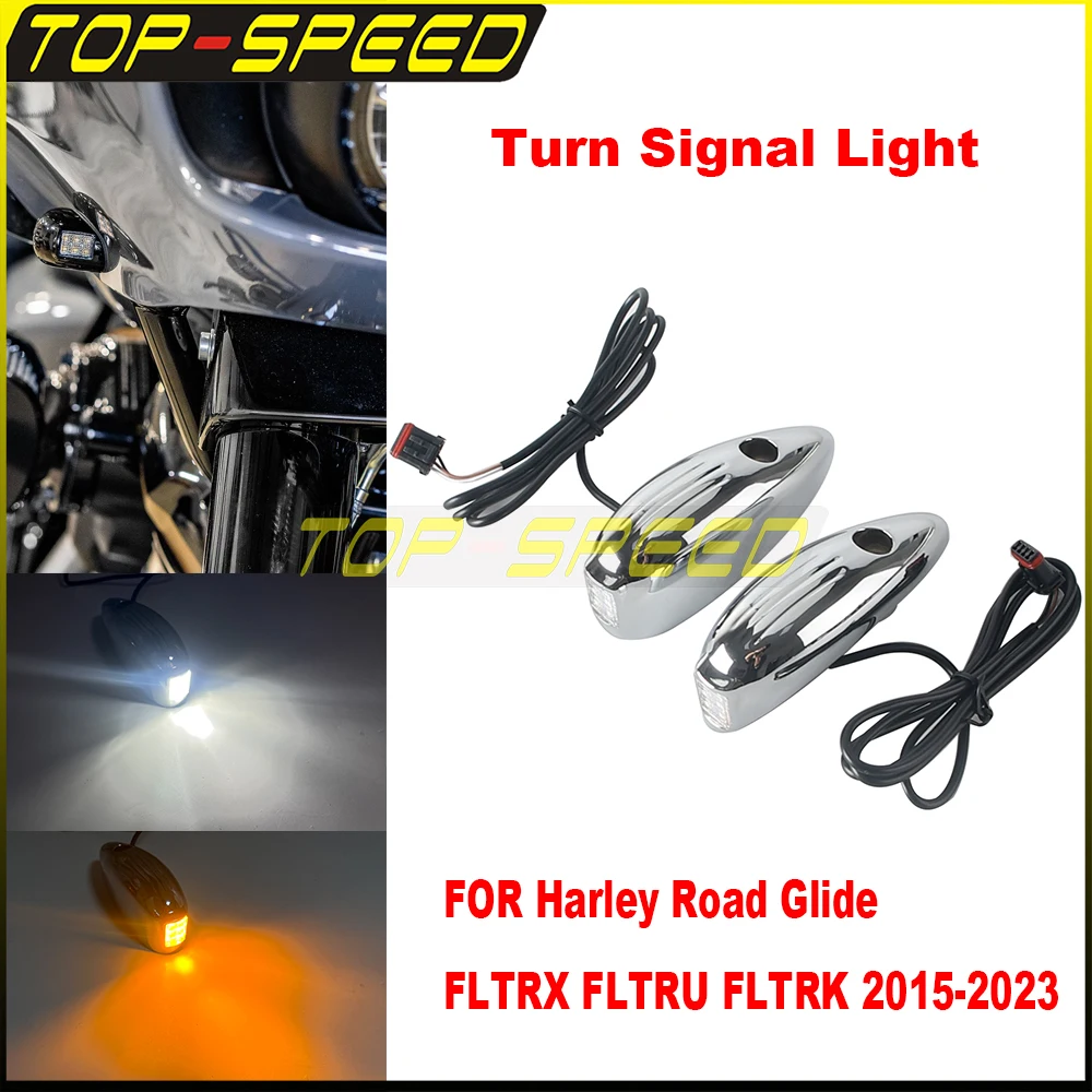 

For Harley Road Glide FLTRU FLTRX FLTRK 15-23 High Power LED Chip Turn Signal Indicator Lamp Daytime Running Light Dual Function