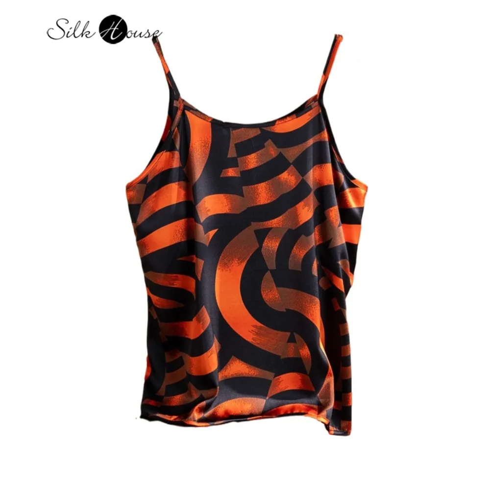 

Women's Summer Clothing Glossy 92% Natural Mulberry Silk Elastic Satin Versatile Casual Striped Sling