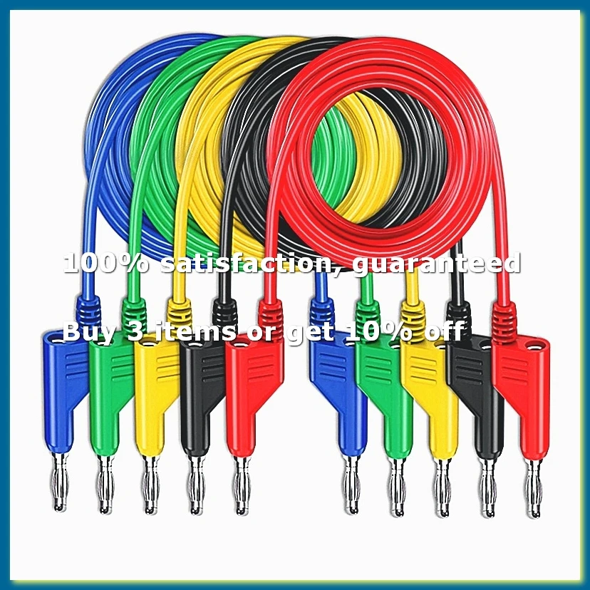 P1036 5PCS 4mm Copper Banana Plug to Banana Plug Multimeter Test Leads Soft PVC Cable 1M Wire 1000V 15A-A62I