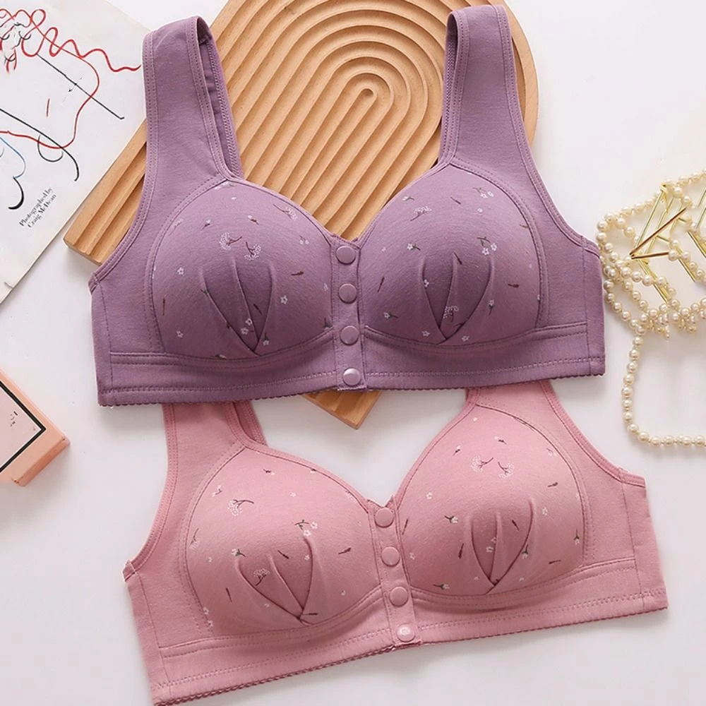 Comfortable Push UP Women's Flower Bra Seamless Plus Size Wireless Bra Elderly Intimates Bralette Vest Top Underwear Seniors