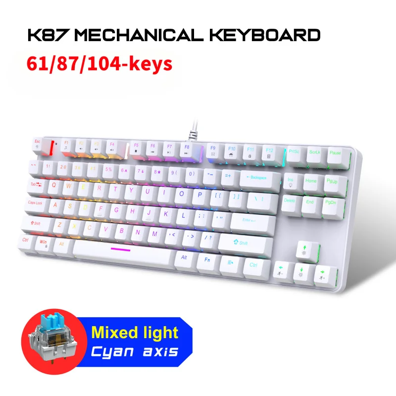 

104-key Green axis wired mechanical keyboard with full-key RGB color lights Type-C interface hot-swapable gaming e-sport style