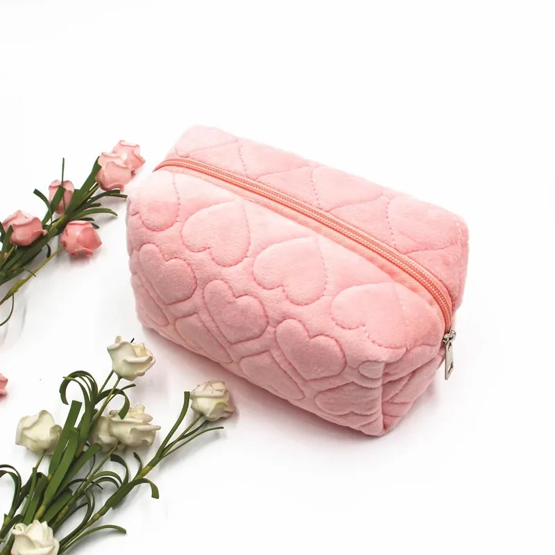 Plush Heart Cute Women Makeup Kits Organizer Handbag Travel Cosmetic Storage Bag Wallet Phone Pencil Case Box Pouch Bags