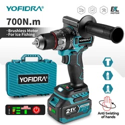 YOFIDRA Brushless Electric Impact Drill 20+3 Torque Electric Screwdriver Hammer Drill Power Tools For Makita 21V Battery Pin