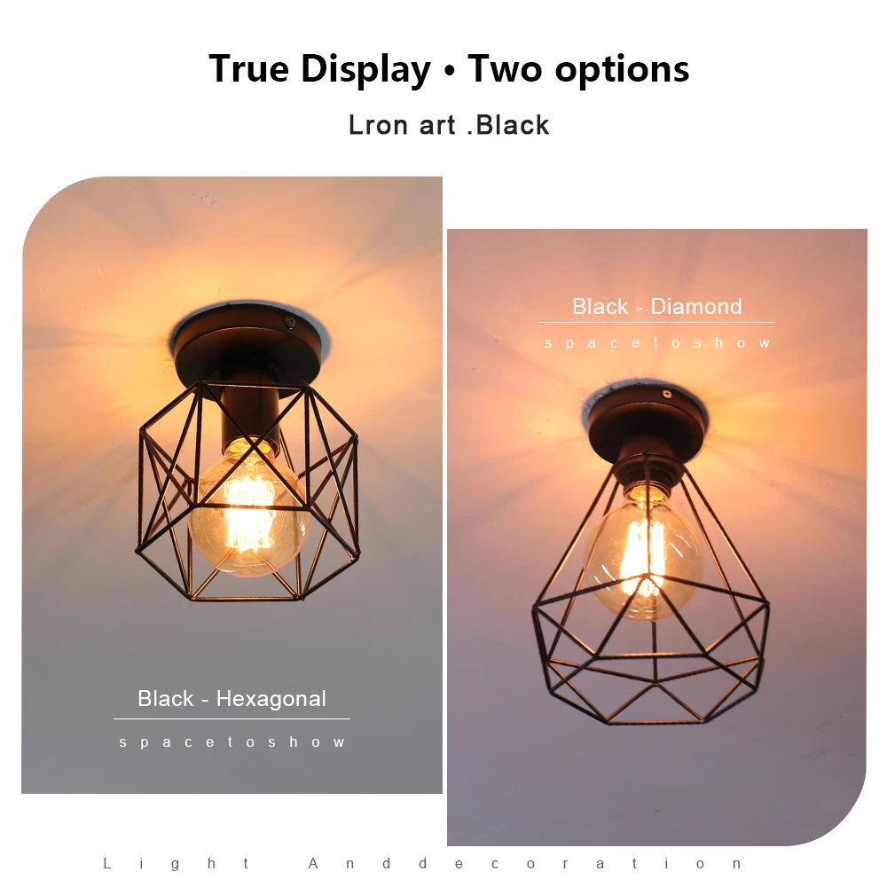 Retro Ceiling Lamp Chandelier Fixtures E27 Black Iron Art Vintage Ceiling Light Indoor Wall Lamp Simple For Porch Home Decor