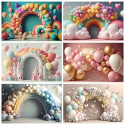 Newborn Baby 1st Birthday Backdrop Cake Smash Girl Boy Pink Blue Balloon Tent Flower Room Interior Photography Background Decor