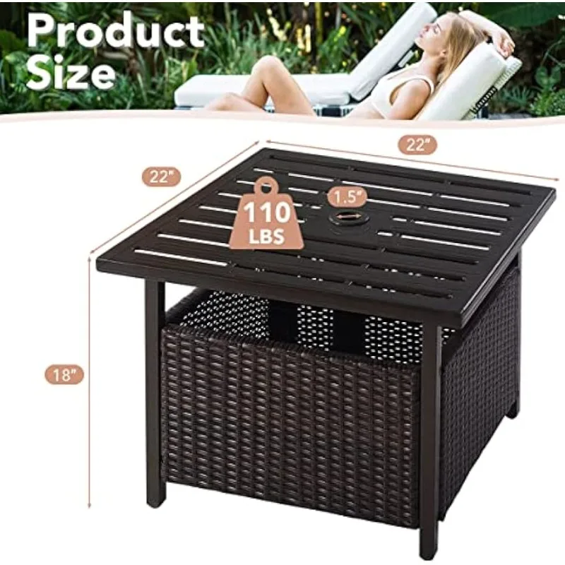 Rattan umbrella side table, tavern with storage slot, wicker side table, terrace with 1.57 "umbrella hole
