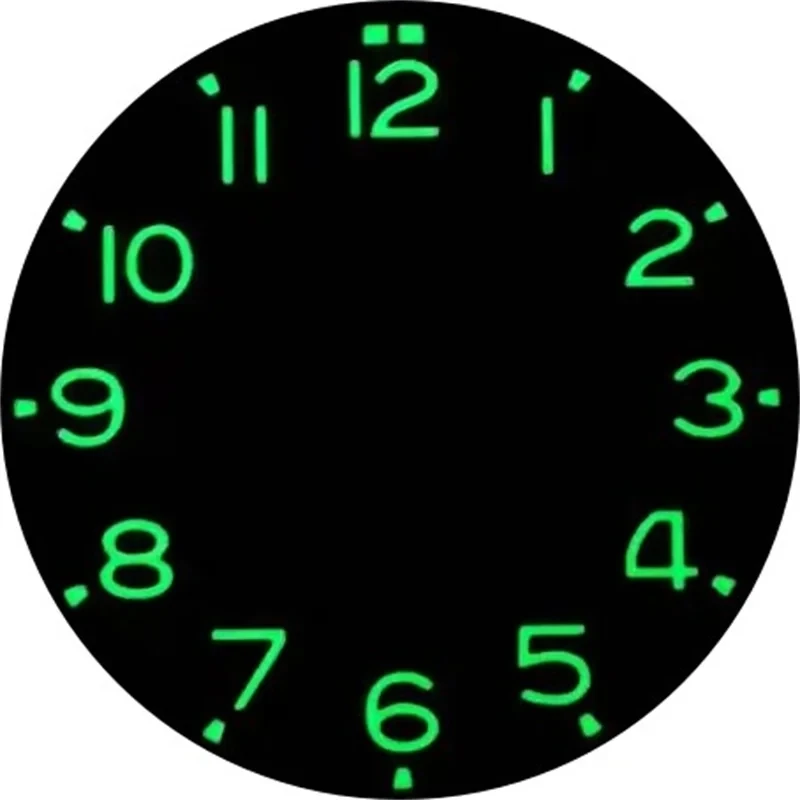 O mostrador de numerais arábicos de 29 mm com luminescência verde é adequado para o movimento NH34 NH35 NH36 ETA2836 2824 PT5000