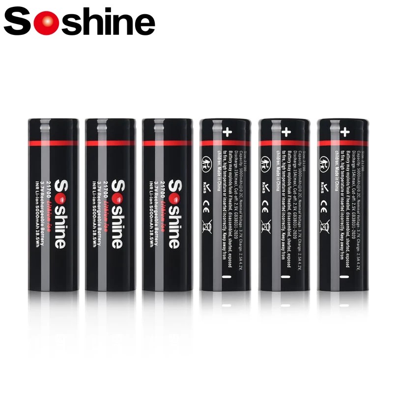 Soshine 3.7V 21700 5000mAh Battery High Quality 3C 5000mAh Lithium Rechargeable Cell for Flashlight Toy Airplane Remote Control