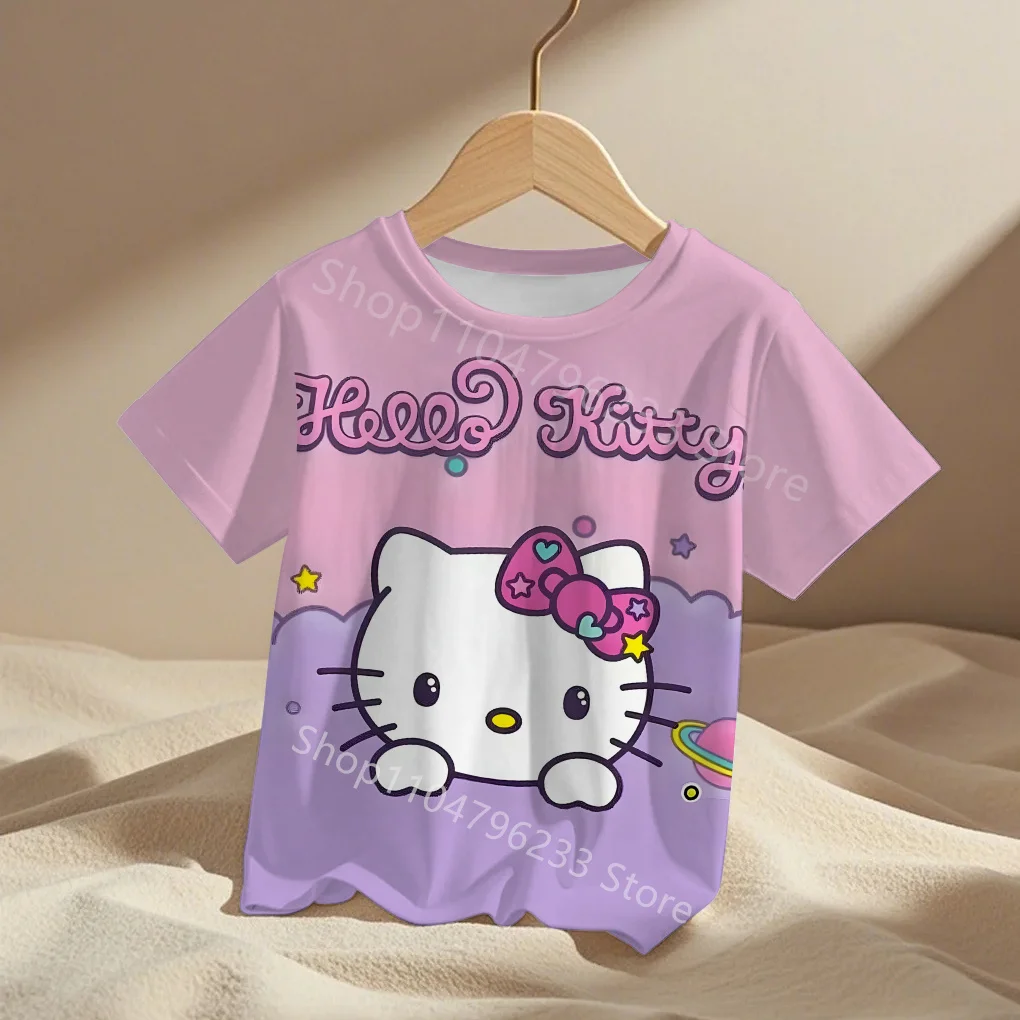 

Детская одежда с принтом «Hello Kitty Friend», милая футболка с короткими рукавами и круглым вырезом для девочек, летние детские топы, футболки с животными для мальчиков