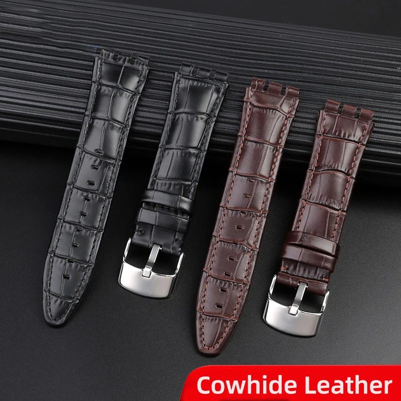 High Quality Calf Leather Watch Strap For Swatch Irony Series YVS423 420 Concave Mouth Bracelet 21MM Men\'s Watchband Breathable